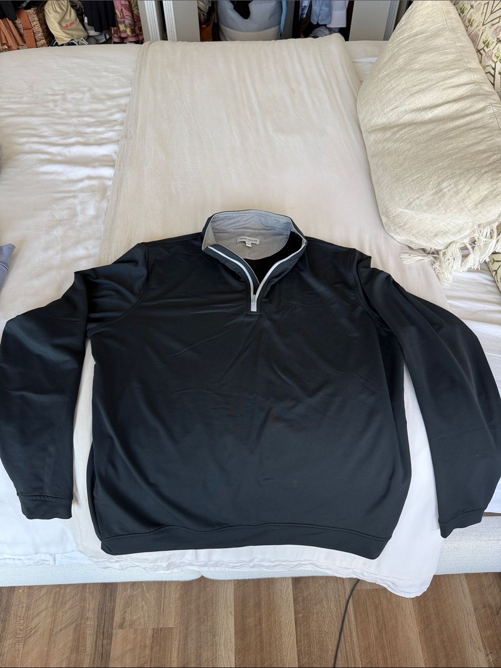 Peter Millar Black Quarter-Zip with Light Gray Trim